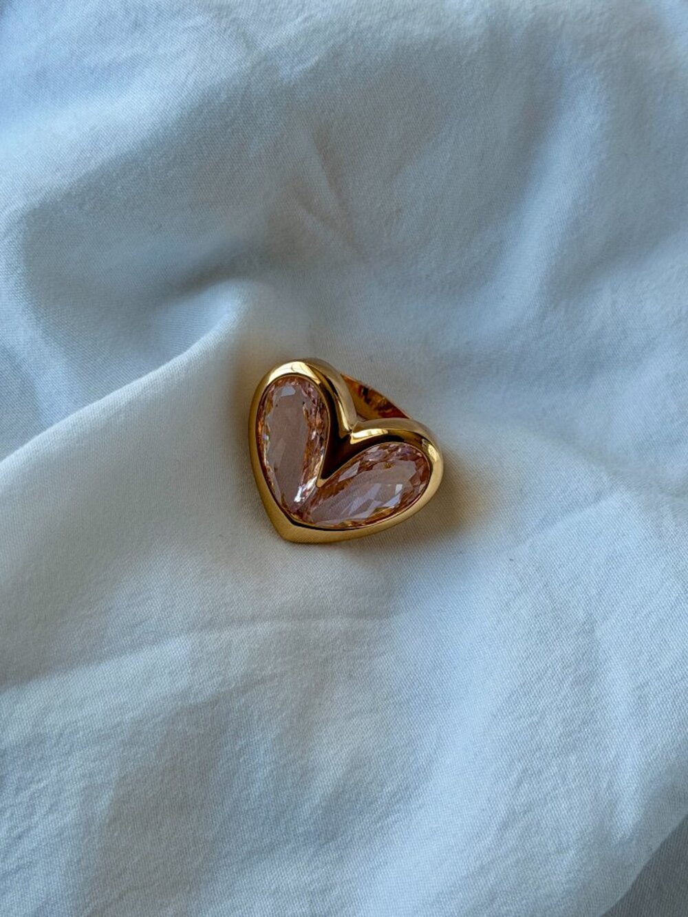 Stoned Heart Ring - 18k Gold Plated - Reconstituted Kunzite